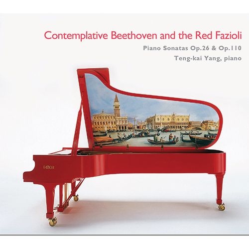 在紅色Fazioli沈思的貝多芬